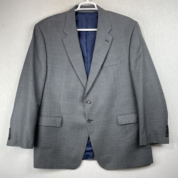 Ralph Lauren Mens Blazer Jacket 50R Blue Gray Houndstooth Silk Wool Two Button